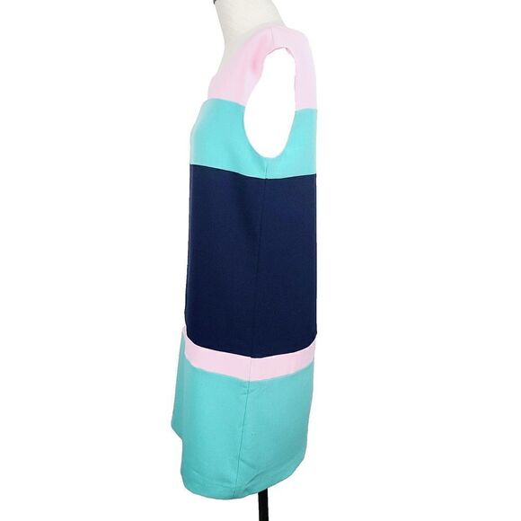 Betsey Johnson Dress 6 Pink Green Black Colorblock Sleeveless Knee Length Shift - Picture 4 of 7
